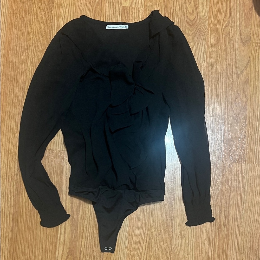Abercrombie Black Ruffle Chiffon Bodysuit blouse